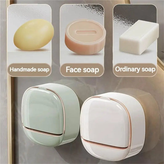 AB46-Luxury Soap Holder Soap Box With Drain Pan Soap Box With Lid Wall Mounted Drain Soap Box With Flip Lid