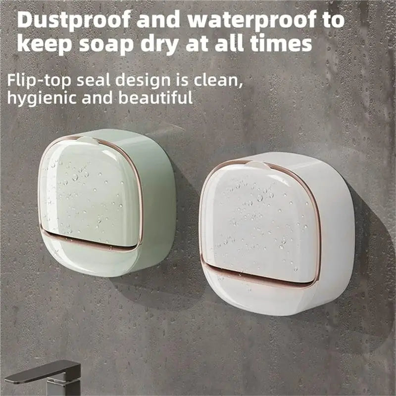 AB46-Luxury Soap Holder Soap Box With Drain Pan Soap Box With Lid Wall Mounted Drain Soap Box With Flip Lid