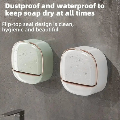 AB46-Luxury Soap Holder Soap Box With Drain Pan Soap Box With Lid Wall Mounted Drain Soap Box With Flip Lid