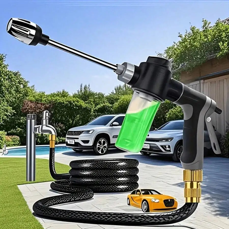 High-Pressure Car Wash Nozzle With Foam Tank Multi-Function Water Gun For Motorcycle Home Garden
