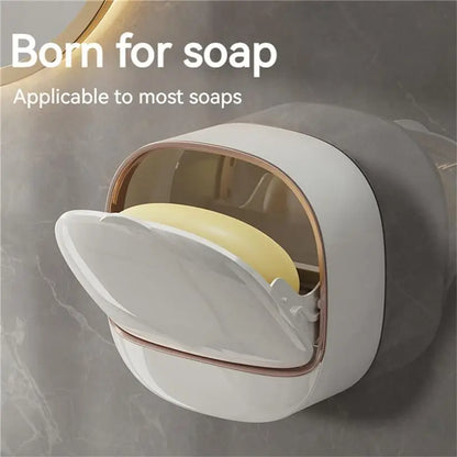 AB46-Luxury Soap Holder Soap Box With Drain Pan Soap Box With Lid Wall Mounted Drain Soap Box With Flip Lid