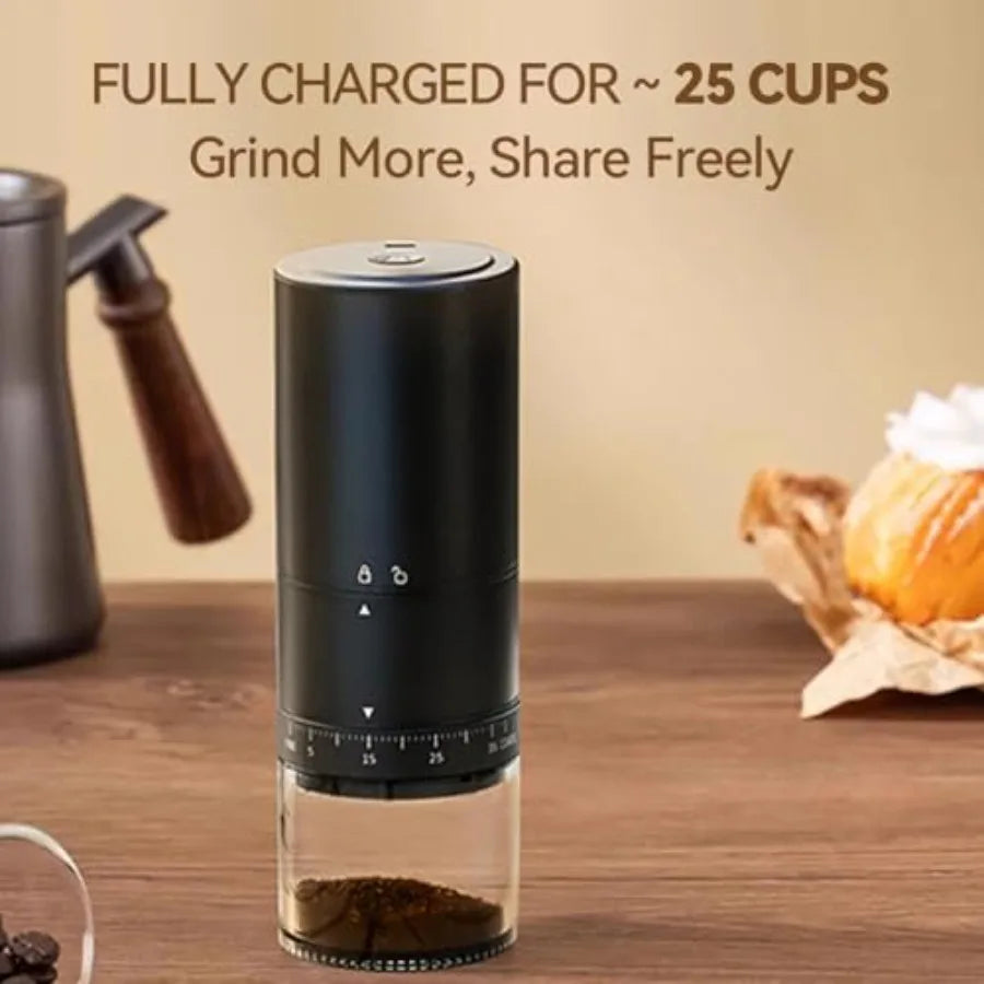 Portable Electric Coffee Grinder - 38 Grind Settings, Conical Burr and Black Stainless Steel Body, Rechargeable Mill for Espres