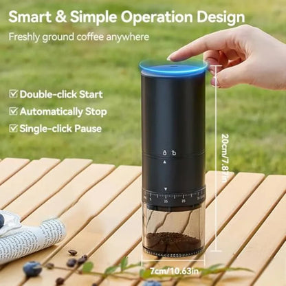 Portable Electric Coffee Grinder - 38 Grind Settings, Conical Burr and Black Stainless Steel Body, Rechargeable Mill for Espres