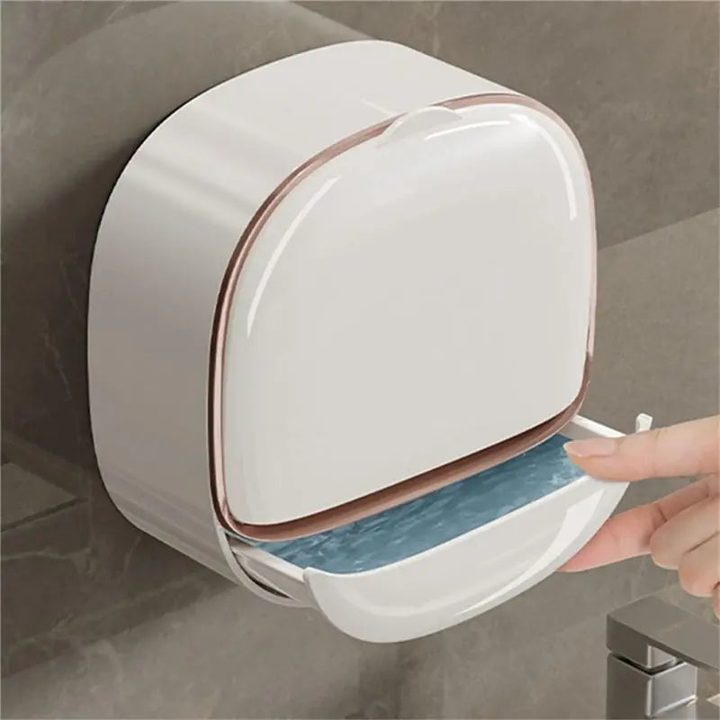 AB46-Luxury Soap Holder Soap Box With Drain Pan Soap Box With Lid Wall Mounted Drain Soap Box With Flip Lid