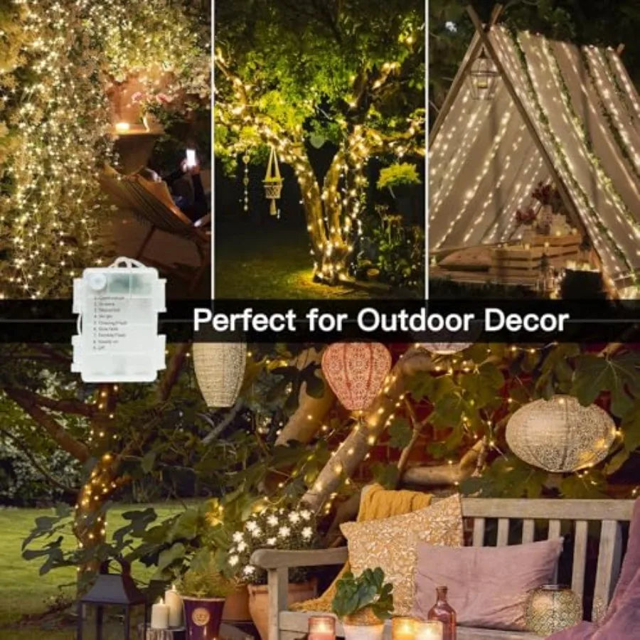 66Feet 200 LED Outdoor String Lights, Fairy Lights Battery Operated with Remote, Twinkle Lights Battery Operated for Bedroom, D