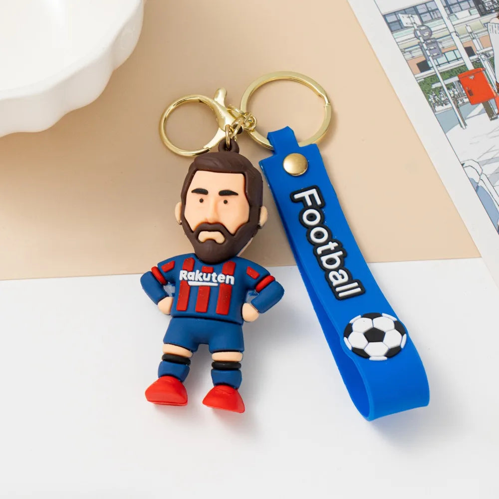 6pack pcv Football Figure Keychain Jewelry Bag Pendent Keyring Collection Doll Car Ornaments Key Accessories Souvenir