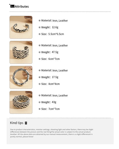 Vintage Leopard Print Cuff Bangles for Women Trendy Classic Leather Zebra Print Bracelet High-end Hand Fashion Jewelry Wedding B
