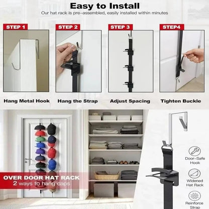 Over Door Baseball Cap Rack Holding Up To 10 Hats Space-saving Closet Hat Collections Display Organizer Home Storage Accessories