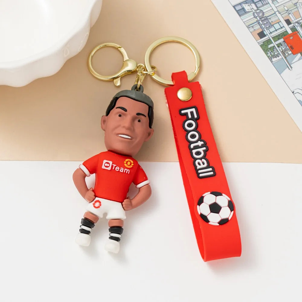 6pack pcv Football Figure Keychain Jewelry Bag Pendent Keyring Collection Doll Car Ornaments Key Accessories Souvenir