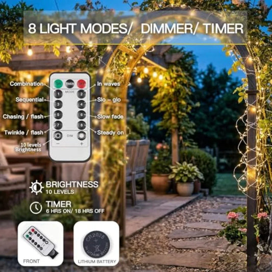 66Feet 200 LED Outdoor String Lights, Fairy Lights Battery Operated with Remote, Twinkle Lights Battery Operated for Bedroom, D