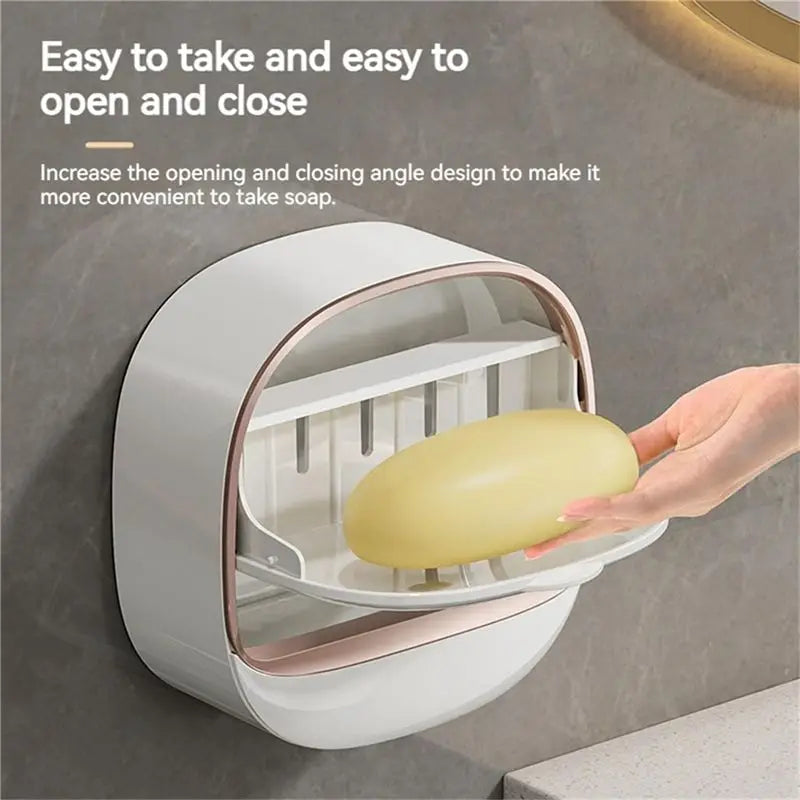 AB46-Luxury Soap Holder Soap Box With Drain Pan Soap Box With Lid Wall Mounted Drain Soap Box With Flip Lid