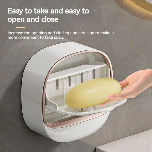 AB46-Luxury Soap Holder Soap Box With Drain Pan Soap Box With Lid Wall Mounted Drain Soap Box With Flip Lid