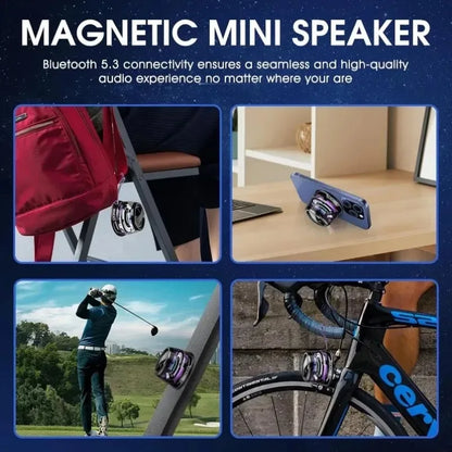 Mini Stereo Speaker Bluetooth Wireless With RGB Lighting Magnetic Base Travel Phone Holder For iPhone/Xiaomi/Huawei/PC/MacBook