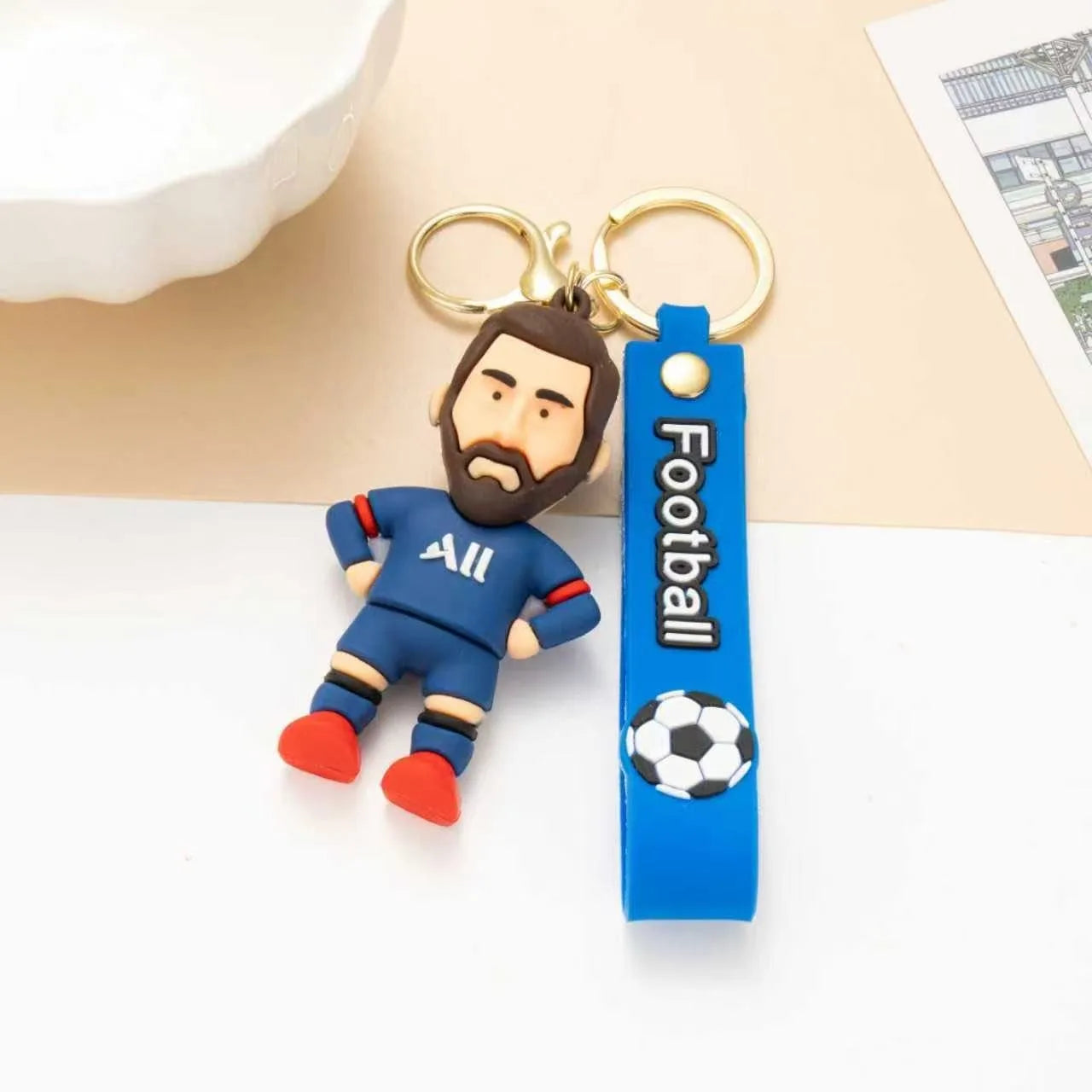 6pack pcv Football Figure Keychain Jewelry Bag Pendent Keyring Collection Doll Car Ornaments Key Accessories Souvenir