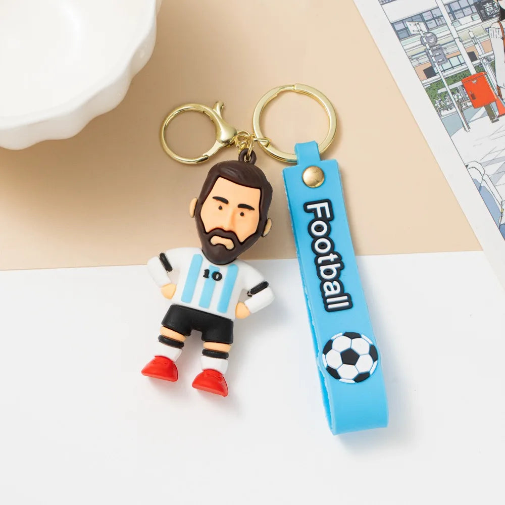 6pack pcv Football Figure Keychain Jewelry Bag Pendent Keyring Collection Doll Car Ornaments Key Accessories Souvenir